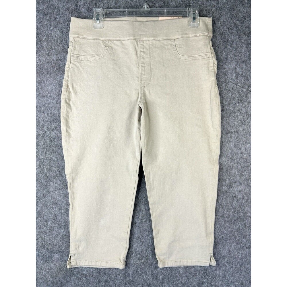 NYDJ Women's Size 6 Konrad Side Slit Skinny Capri Jean Khaki Stretch